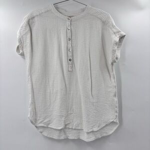 Faherty Organic Cotton Gauze Desmond Short Sleeve Blouse White Size Small